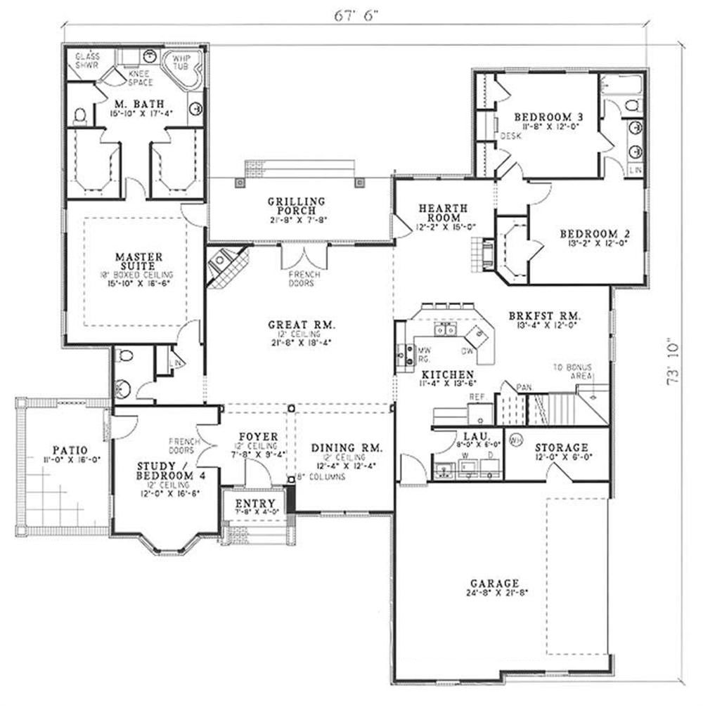 Floor Plan First Story of European Plan #153-1213